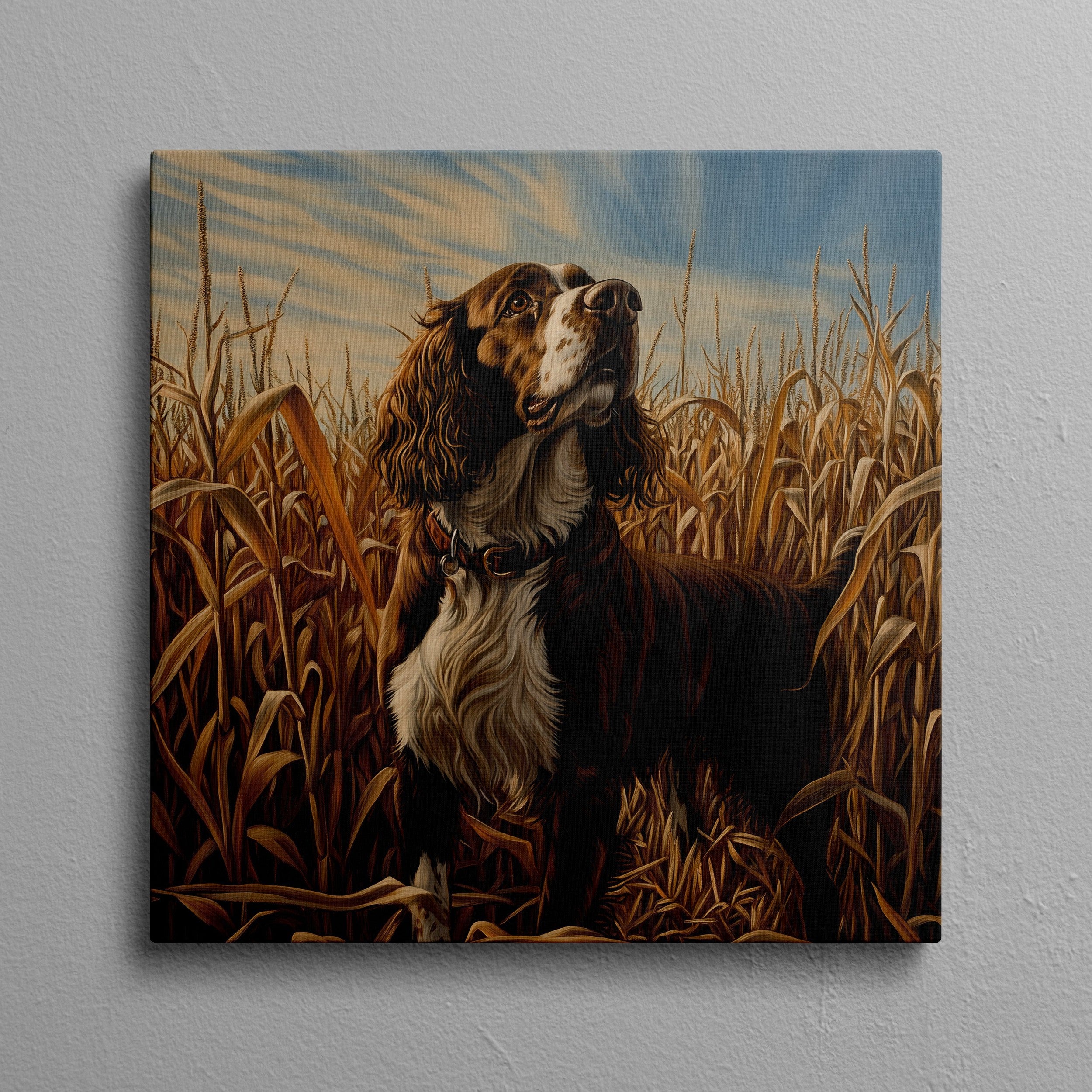 Springer Spaniel Print Springer Spaniel in the Cornfield - English Springer Spaniel Art Canvas ...